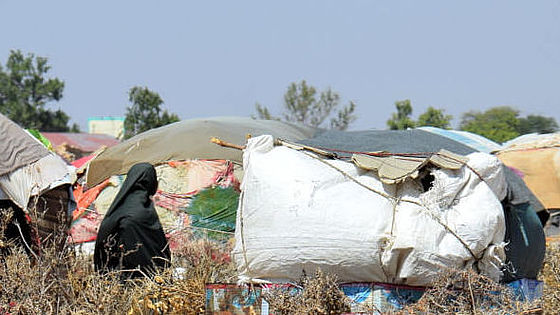 Provisorische Zelte im Flüchtlingscamp bei Ainabo in Somalia