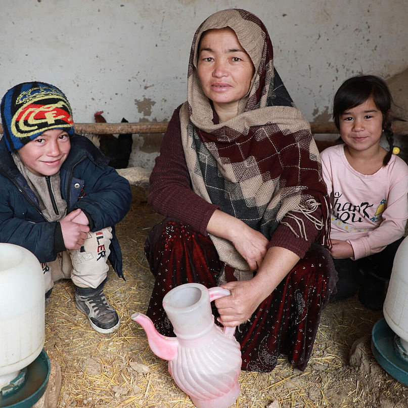 Navida und ihre Kinder im Hühnerstall