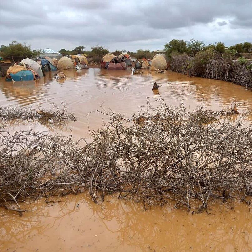 Ueberflutung im Fluechtlingscamp in Baidoa in Somalia.