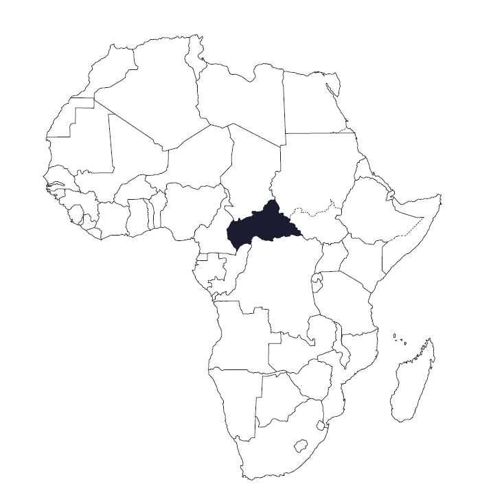 Zentralafrikanische Republik auf Karte Afrikas markiert.